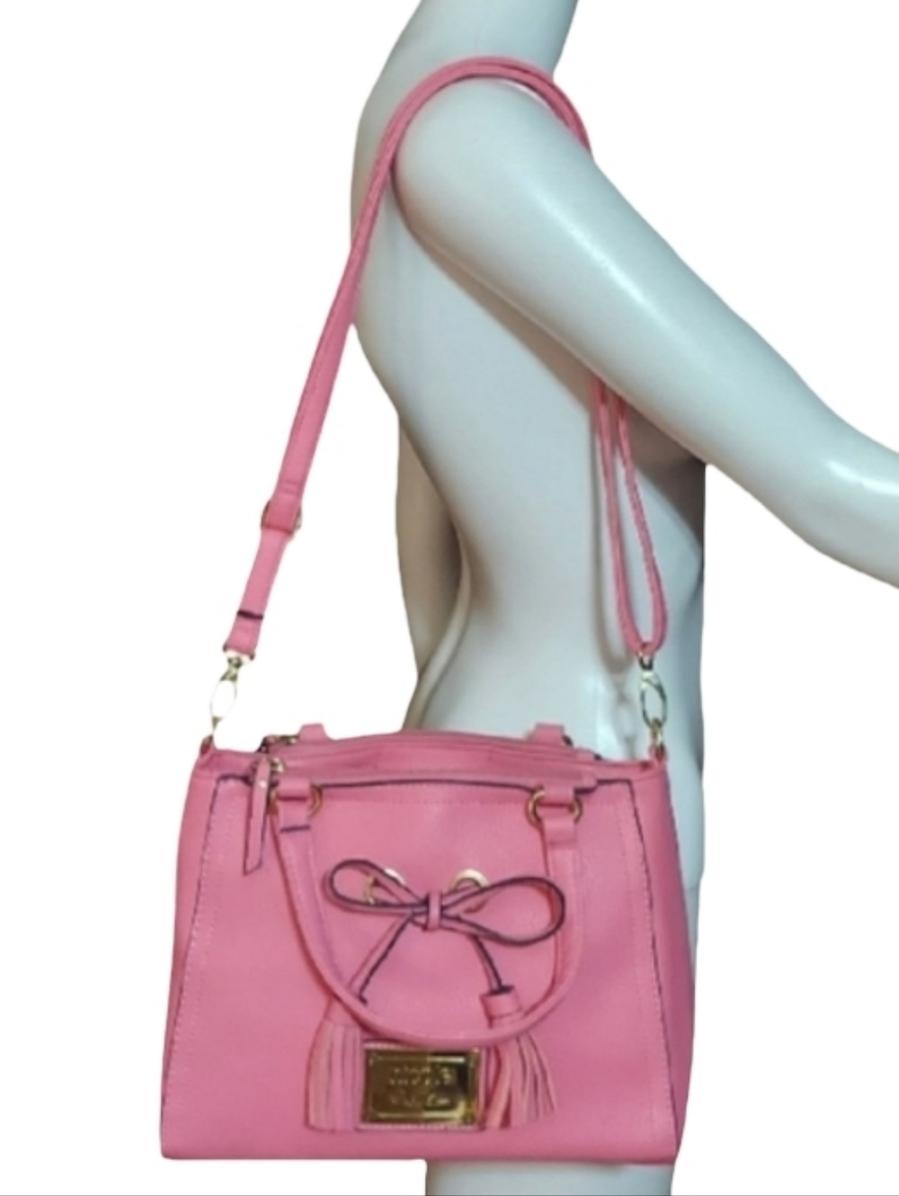 Nicole By Nicole Miller Bubblegum Pink Pebbled Faux Leather Bow Tassel Satchel